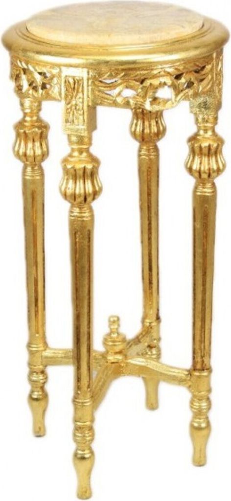 Casa Padrino Barock Beistelltisch mit cremefarbener Marmorplatte Rund Gold 70 x 35 cm Antik Stil - Telefon Blumen Tisch