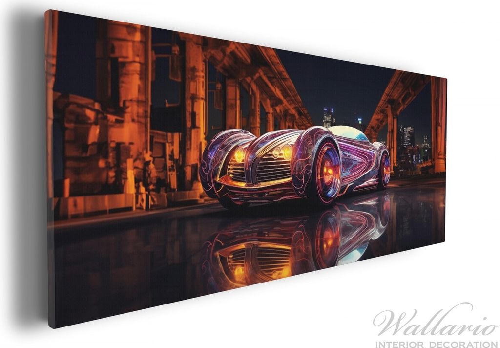 Wallario Premium Leinwandbild Lichtspiel-Roadster in Größe 30 x 75 cm