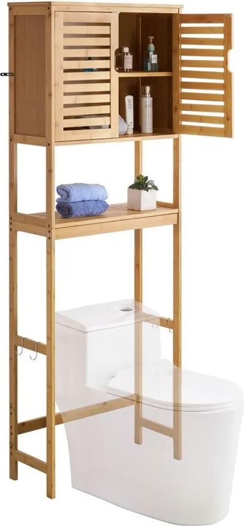 Toilettenschrank Badezimmerschrank 65cm Natur - Mit Verstellbarem Regal - Badezimmermöbel - Aufbewahrungsschrank für Bad