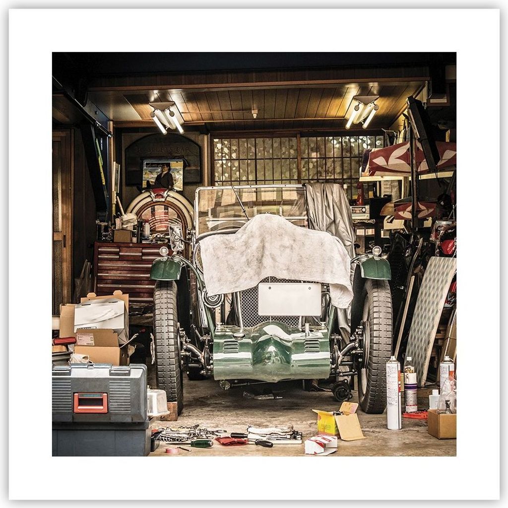 Poster - Poster ohne Rahmen - Historisch Auto Garage - 40x40 cm - Wand Bild - Wanddeko - Wandbilder - Kunstposter - Wandposter - Bilder - Kunstdruc...