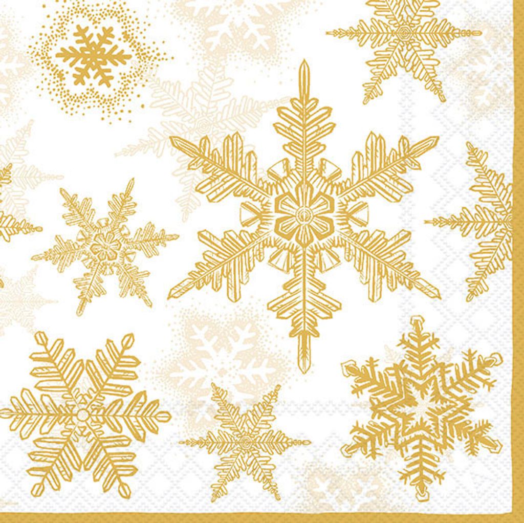 A Weihnachten Servietten 33x33 cm 3-lagig 20 Stück Snow crystals white/goldMix Schneekristalle weiß-gold