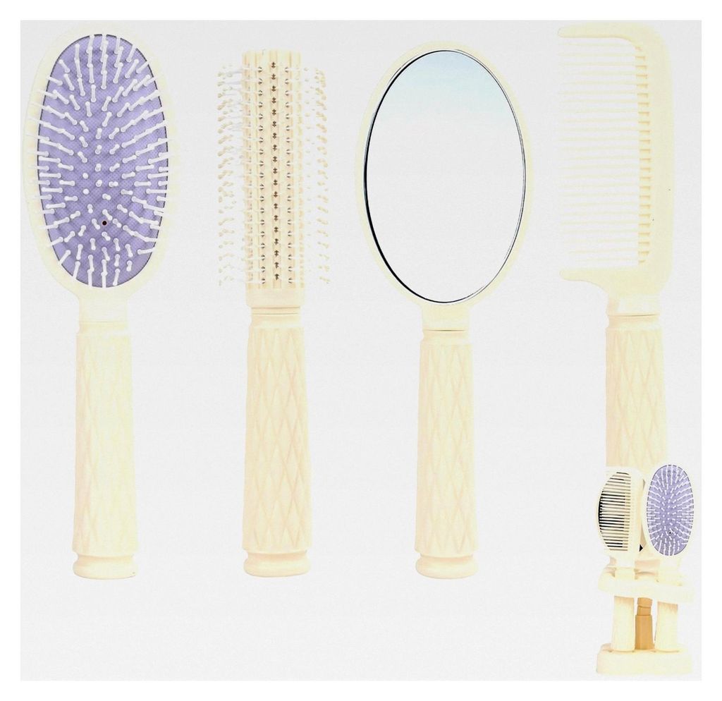 Haarbürste und Handspiegel Set, Entwirrbürste für lockiges und langes Haar, kleiner Spiegel mit Griff, Friseurkamm Geschenk für Damen