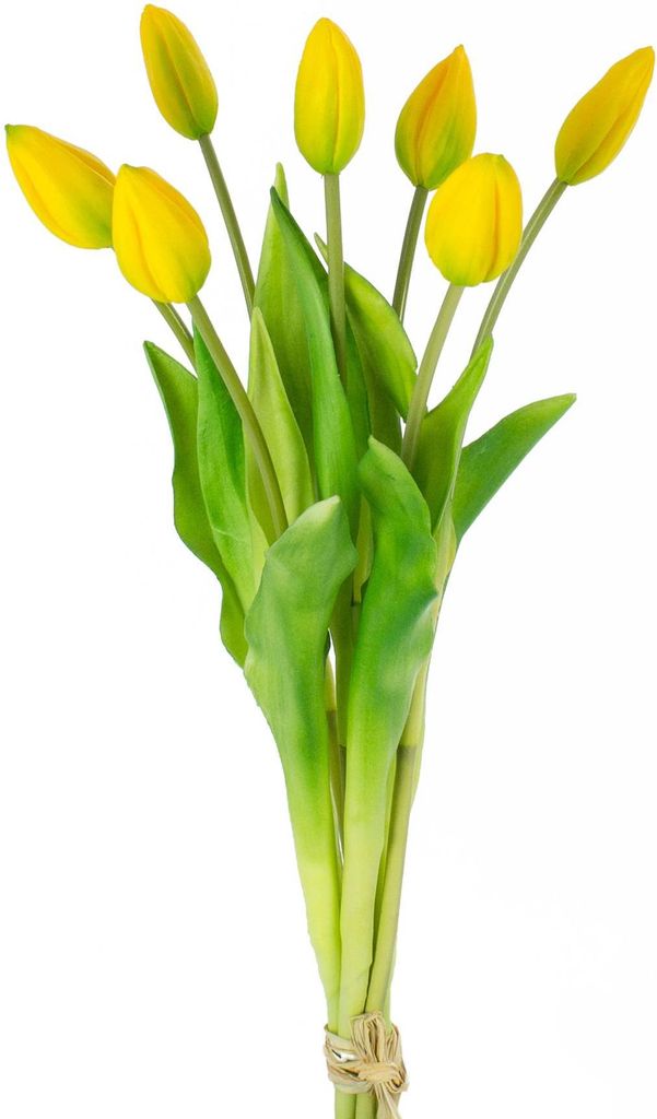 artplants.de Künstlicher Tulpenstrauß LONA, 7 Blüten, gelb - grün, 45cm, Ø 20cm - Kunst Tulpen Strauß - Künstlicher Blumenstrauß