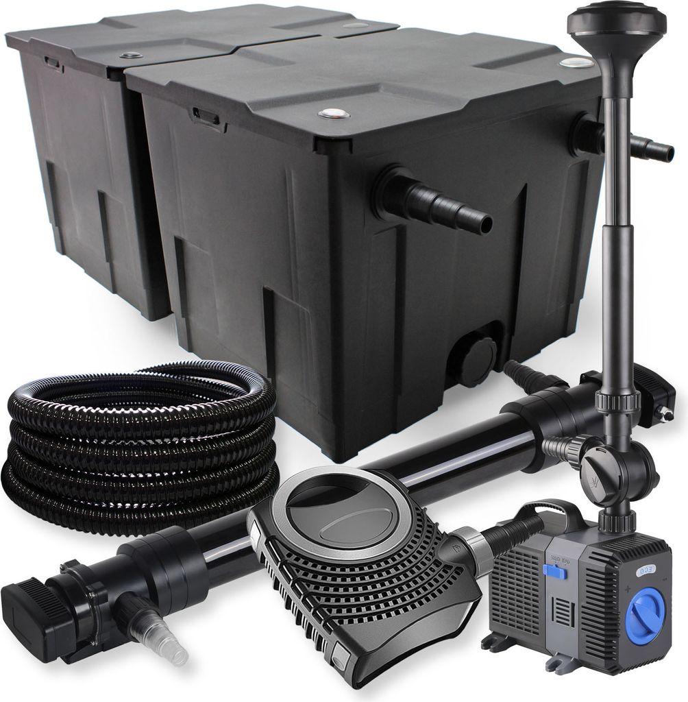 SunSun Komplettset: CBF-350B Teichfilter bis 60000 L Teichfilteranlage, NEO10000 Teichpumpe 10000l/h 80W, CUV-672 Teichklärer 72W, 25m Teichschlau...