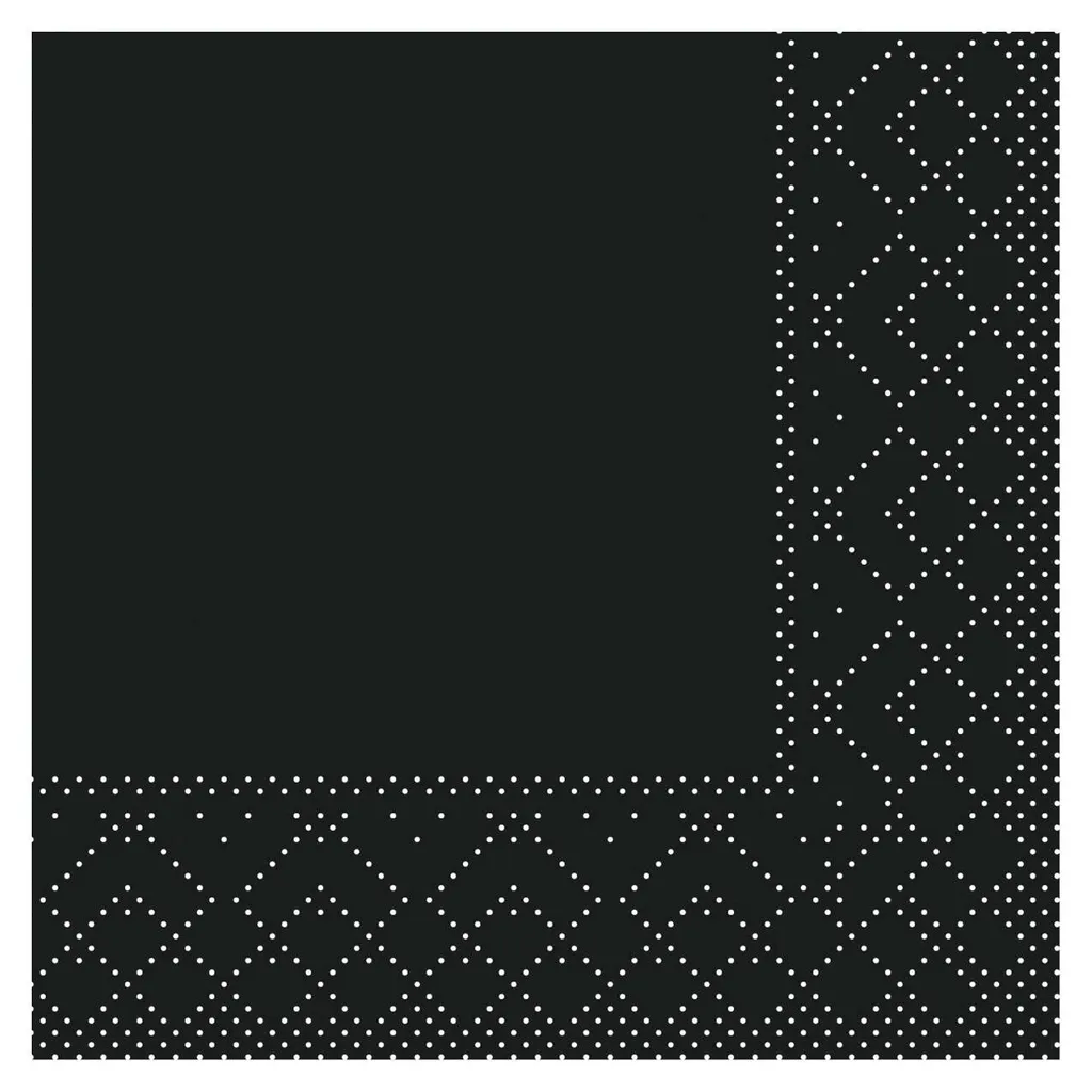 Serviettes cocktail noires MANK anti-taches 20x20 cm pliées en 4, lot 3600