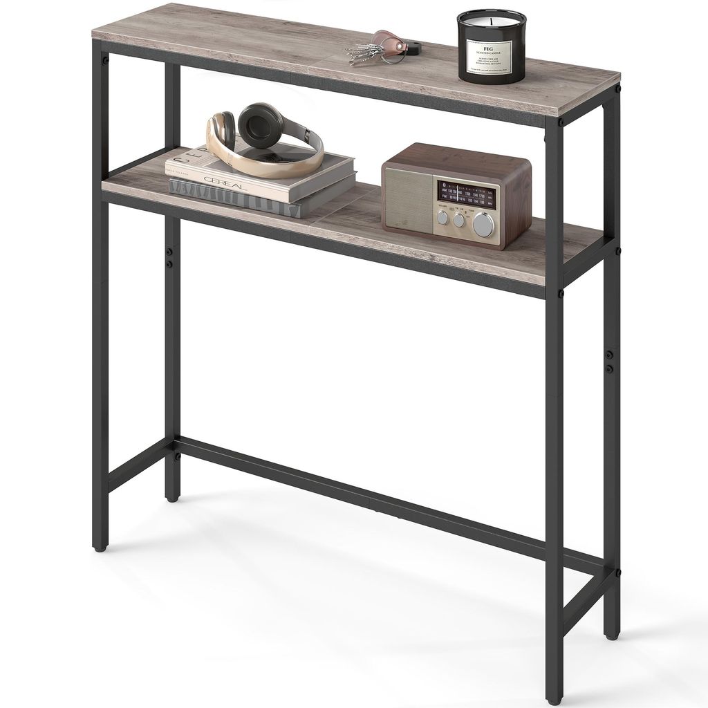 VASAGLE Konsolentisch, schmaler Sofatisch mit 2 Ablagen, 20 x 80 x 80 cm, Flurtisch, 2 Ebenen, für Flur, Wohnzimmer, Schlafzimmer