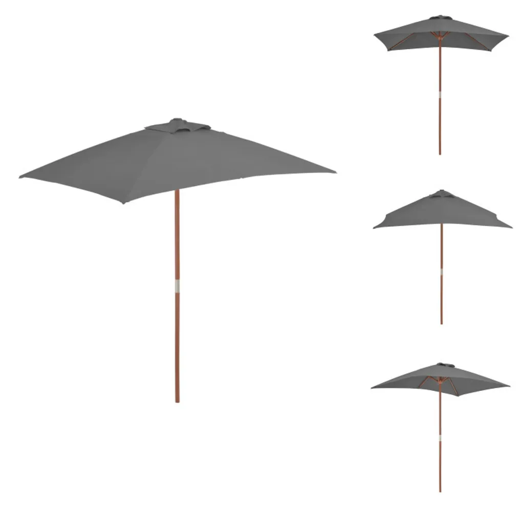 Parasol de balcon inclinable 150x200 cm en bois et toile anthracite