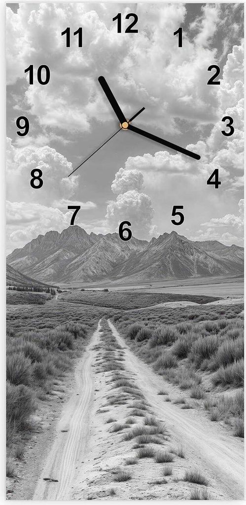 Wanduhr aus Glas mit Motiv Gebirgspanorama- 30 x 60 cm - inkl. Aufhängesystem
