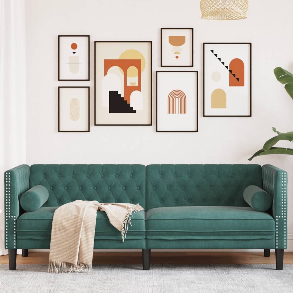 "2026 Promotion" Chesterfield-Sofa mit Nackenrollen - Wohnzimmer Sofa - 3-Sitzer Dunkelgrün Samt - Klassische Sofas CC22646