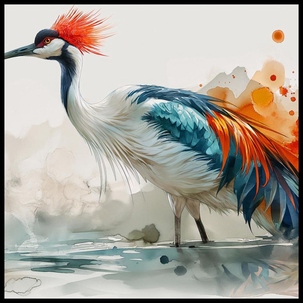 Plakat 100x100cm Kranich in Aquarell