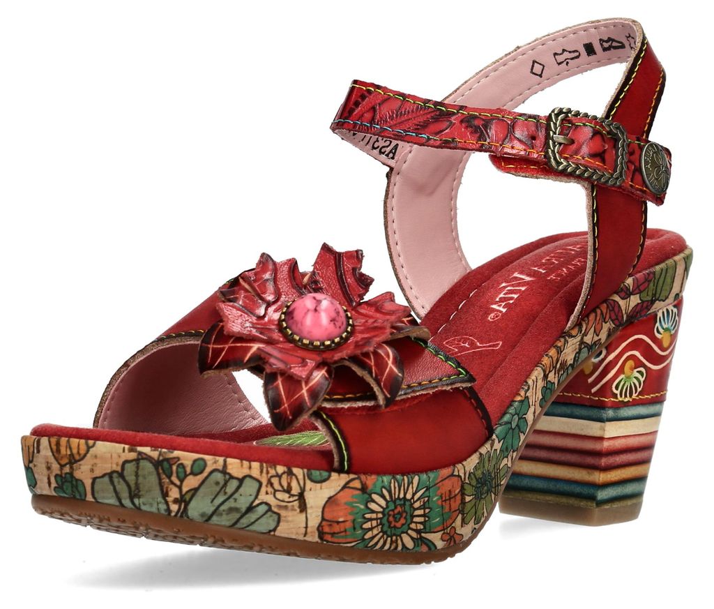 Laura Vita Damen Sandalette Blüte Schmuckstein Kork NELLAO 31, Größe:41 EU, Farbe:Rot