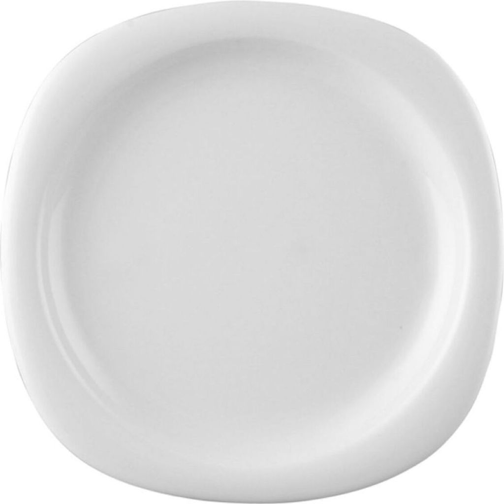 A white plate on a white background.