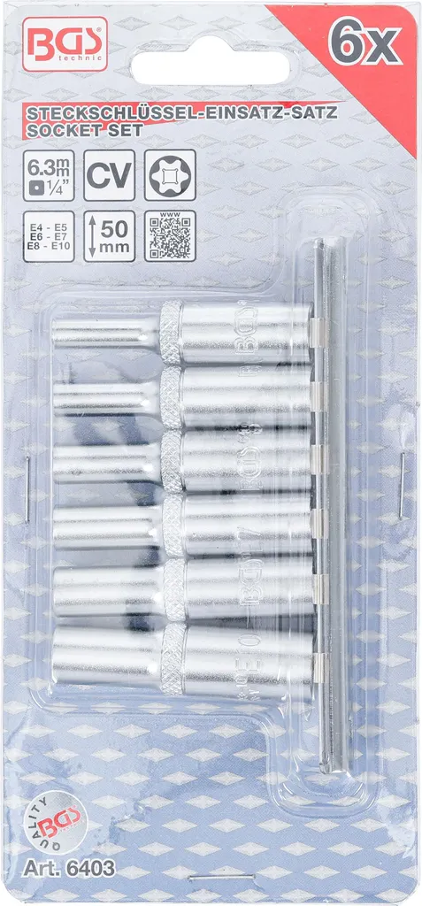 Set Bussole Lunghe BGS 6403 Profilo E E4-E10 Attacco 1/4 Pollici - 6