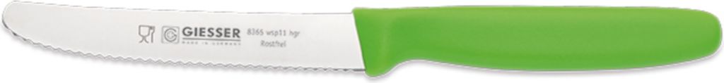 Giesser Messer Brötchenmesser Tomatenmesser Küchenmesser 3mm Wellenschliff Klinge 11cm - hellgrün
