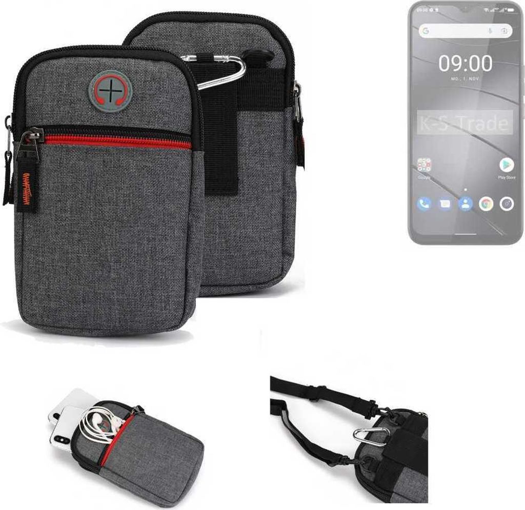 K-S-Trade Holster Gürteltasche kompatibel mit Gigaset GS5 Handy Tasche Schutz Hülle grau Zusatzfächer 1x