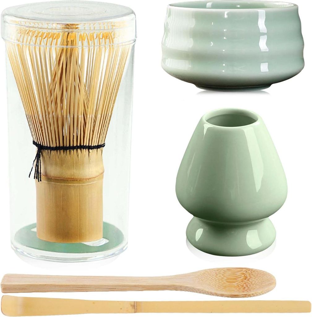 5-teiliges Matcha-Teeset - Matcha-Schale aus Keramik - Bambusbesen - Handgemachte Matcha-Schale - Geschenkset