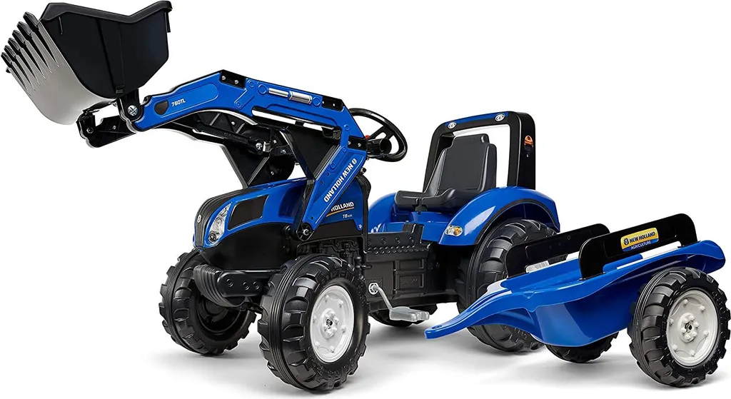 Tracteur New Holland Bleu pour enfant : Jouet de jardin avec remorque