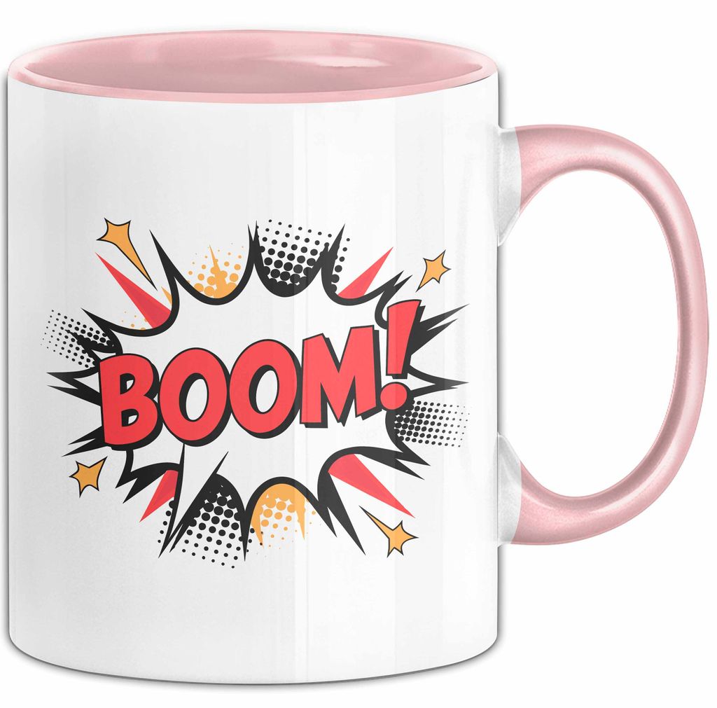Comic Fan Tasse Boom Geschenkidee Nerds mit lustigem Spruch (Rosa)