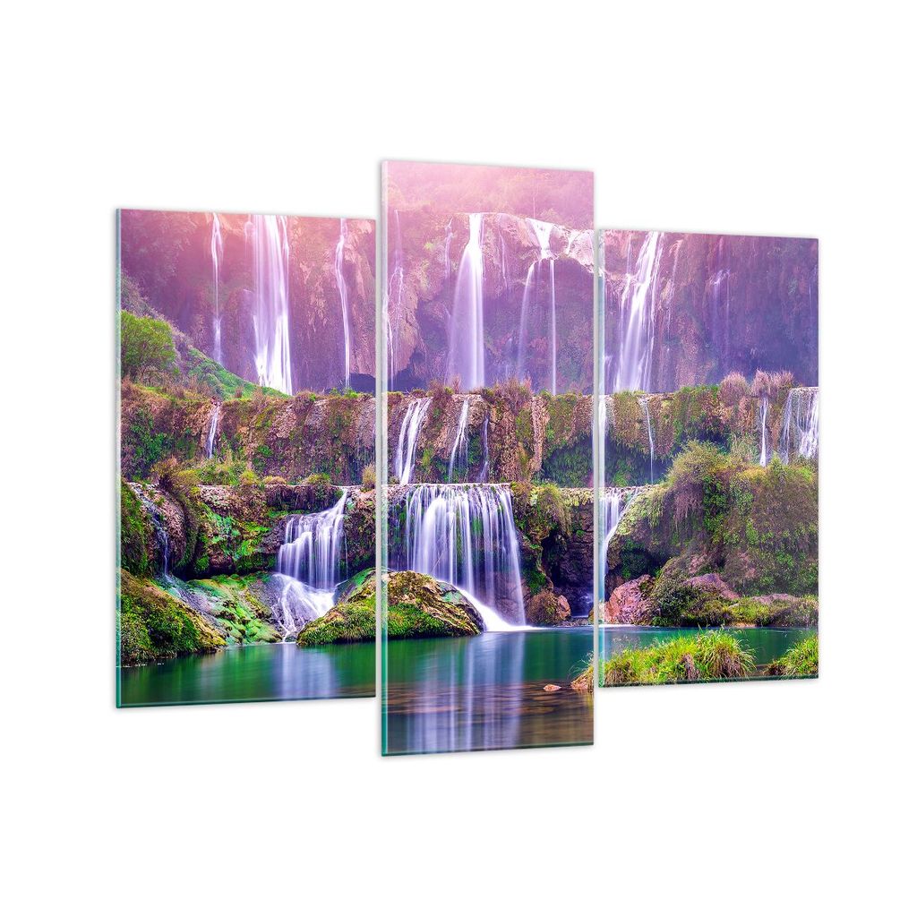 Bilder auf glas - Wasserfall Natur - 130x100cm - Glasbilder - Wandbilder - Kunstdruck - zum Aufhängen bereit - Wanddekoration aus Glas - Glas Bild...