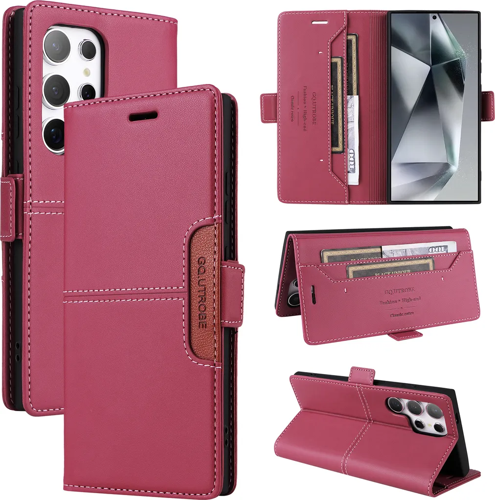 Custodia S25 Ultra Rossa Fashion: Flip Portafoglio e Supporto Media