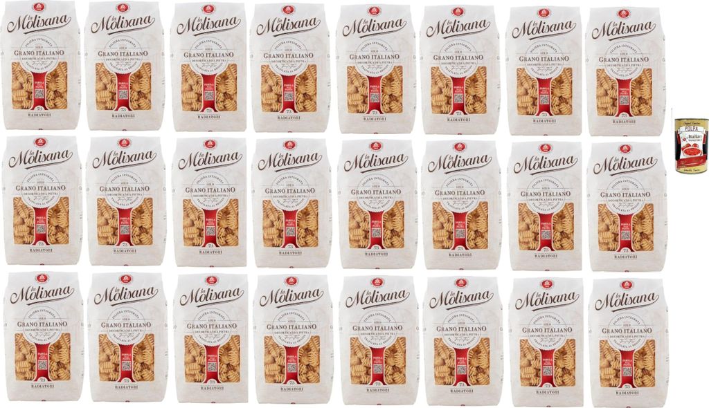 La Molisana Radiatori N°73, Pasta Lenta Lavorazione Teigwaren aus Hartweizengrieß Bronze-Zeichnung 24x 500g + Italian Gourmet polpa 400g