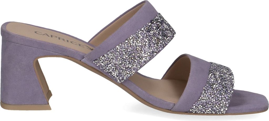 Caprice Damen elegante Pantolette Leder Blockabsatz Glitzer Karreé 9-27209-42, Größe:38 EU, Farbe:Lila