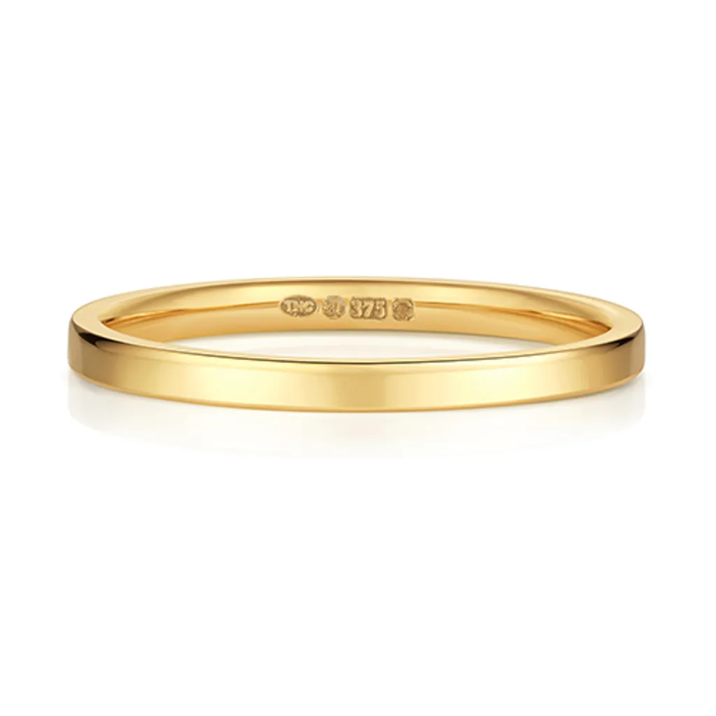 Bague Alliance Mariage Or 9 Carats pour Doigt Fin - Largeur 1,7mm Taille 49