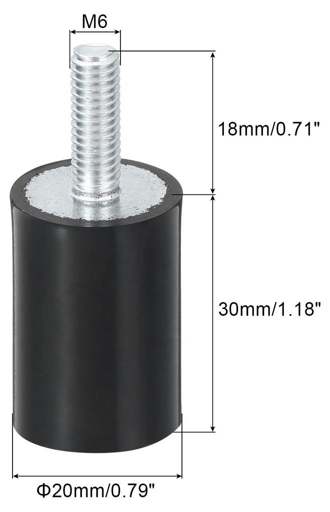 M6 Gummipuffer Gewindegummibuchsen, Schwingungsisolatoren, Zylindrischer Sto?d?mpfer mit Stiften 20 x 30mm 2 Stš¹ck
