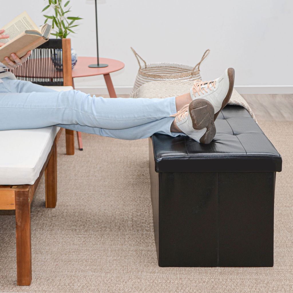 Pouf Contenitore Imbottito 120 L - Panca Pieghevole Con Separatori Marrone - Foto 4