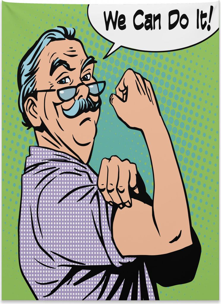 Abakuhaus Opa Wandteppich, Wir können es Kalligraphie tun aus Weiches Mikrofaser Stoff Kein Verblassen Klare Farben Waschbar, 110 x 150 cm, Mehrfa...