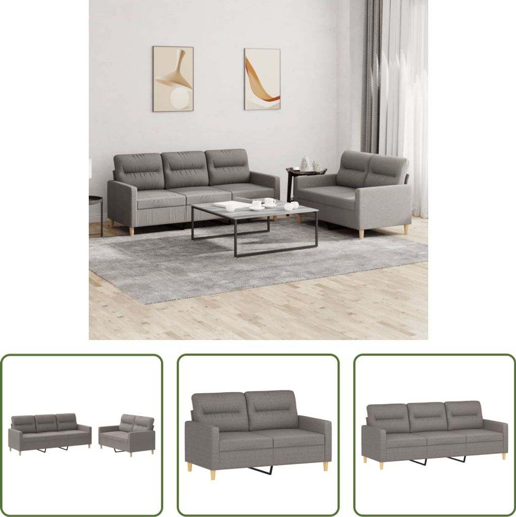 The Living Store 2-tlg. Sofagarnitur mit Kissen Taupe Stoff