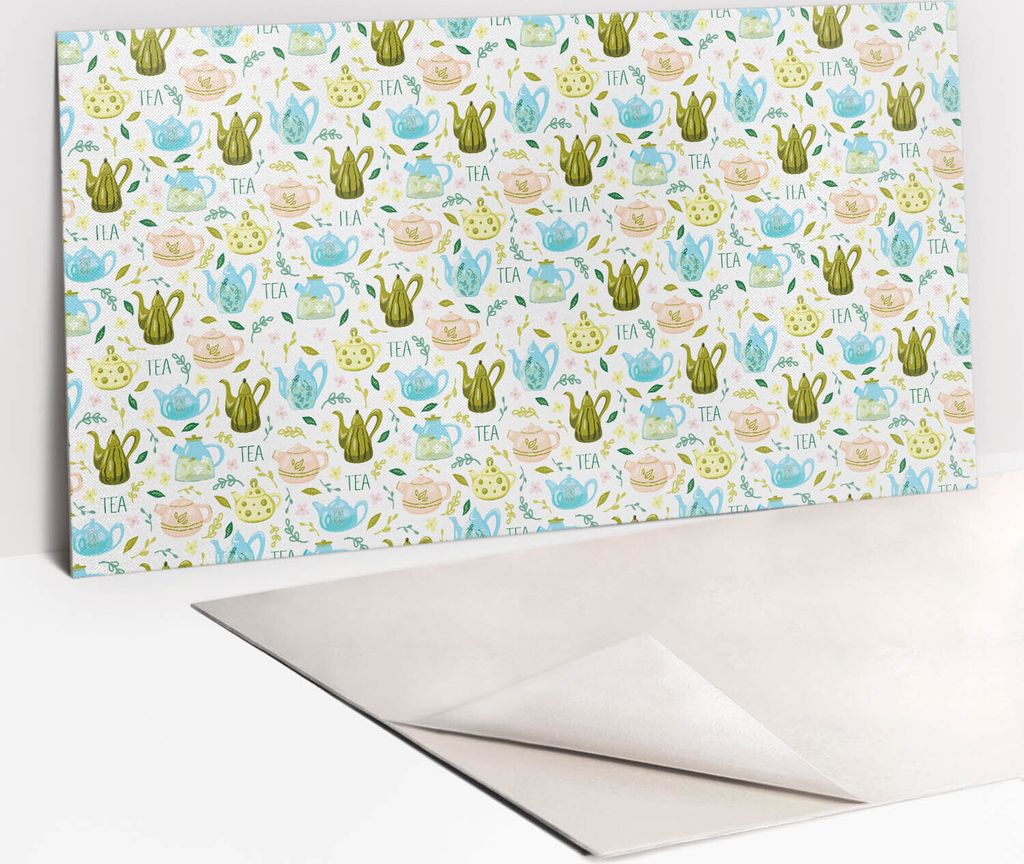 Dekorative PVC Wandpaneele - Küchenpaneele Rückwand hart Innenwand - 100 x 50 - Teekanne