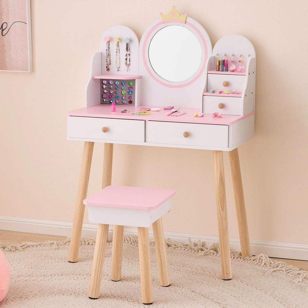 FCH Tavolo da trucco per bambini con sgabello, 4 cassetti, Immagine del prodotto 