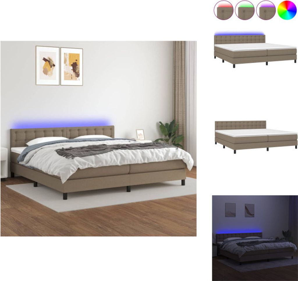vidaXL Boxspringbett mit Matratze & LED Taupe 200x200 cm Stoff - Betten & Bettgestelle