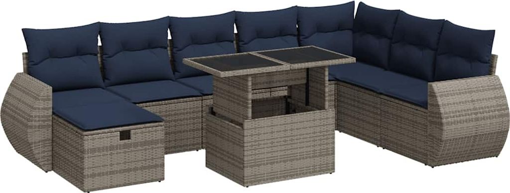 vidaXL 9-tlg. Garten-Sofagarnitur mit Kissen Braun Poly Rattan Akazie