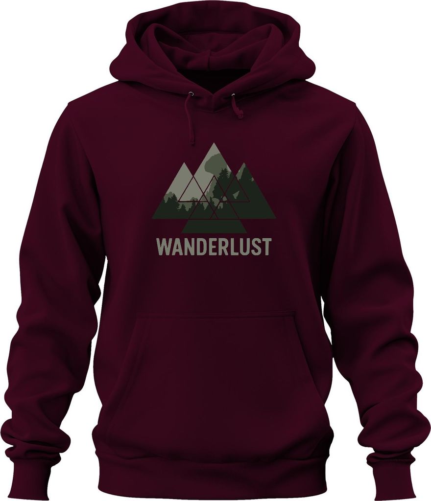 WANDERLUST Berge Wandern Outdoor Natur Wald Abenteuer Camping Uni Hoodie Kapuzenpullover, Burgundy, M