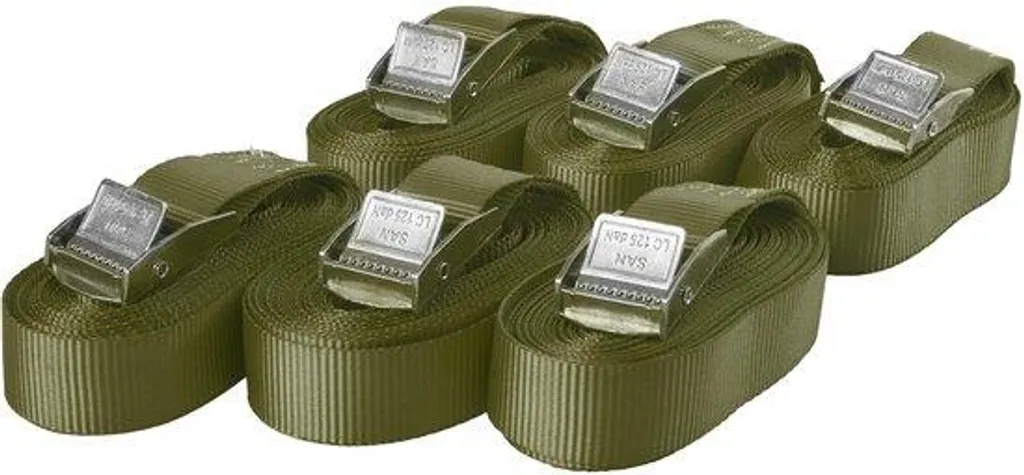 Sangle robuste 250kg vert olive 6m x 25mm avec boucle métal de serrage