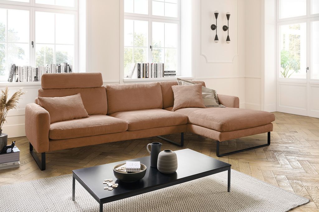 KAWOLA Sofa RICARDA Ecksofa Cord rost Recamiere rechts