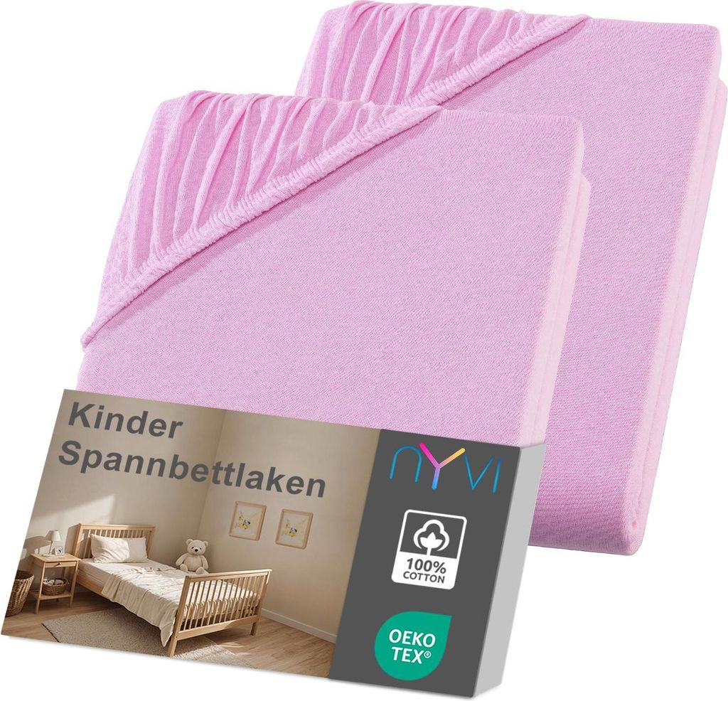 NYVI Kinder Spannbettlaken Junior 70x140 cm rosa 2er Set für Kinderbettmatratzen bis 12cm Höhe - Weich & Anschmiegsam, Rundumgummizug, Bügelfrei