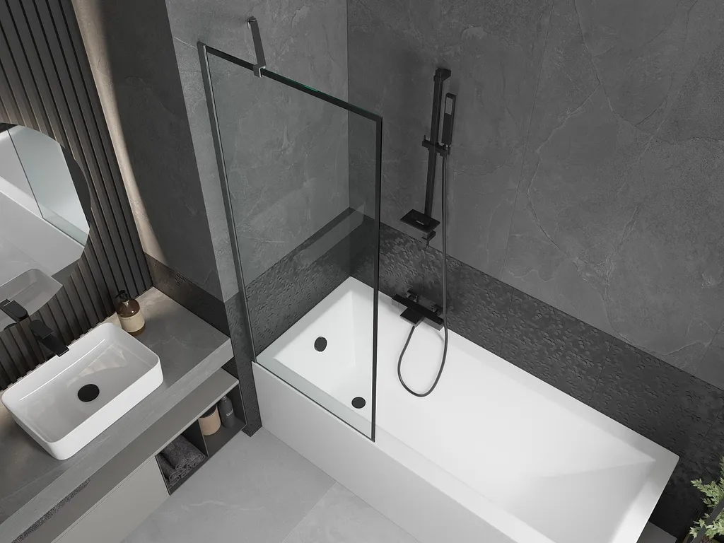 Mexen Next paravento da bagno a 1 anta 70 x 150 cm, cornice nera, gun gray spazzolato - 895-070-000-00-70-66 - 3