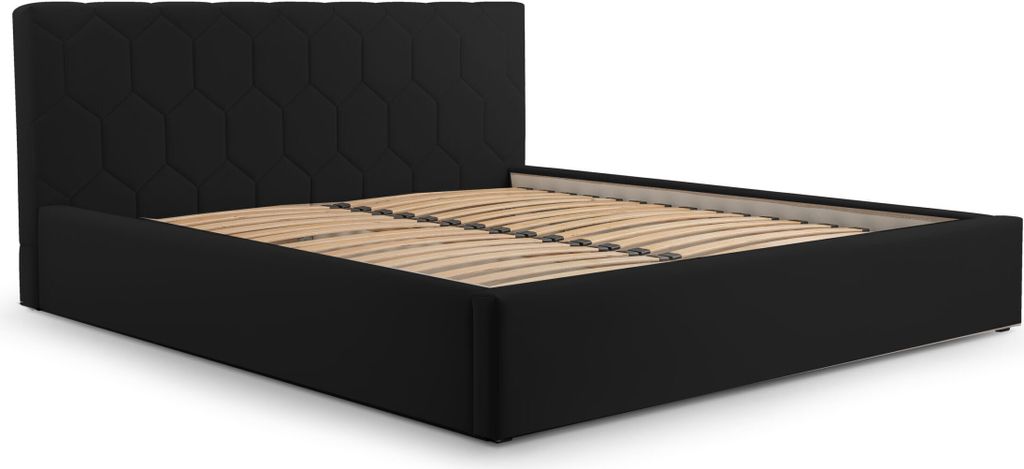 Polsterbett, Doppelbett mit Gepolsterter Kopfteil, Bett mit Kopfstütze, Bettkasten und Lattenrost, Rahmenbettgestell, Samststoff, Stauraumbett - B...