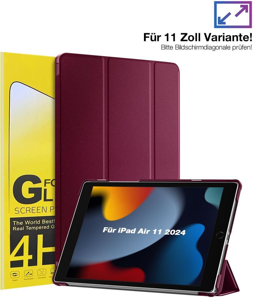 Schutzhülle + 2x 4H Displayfolie für Apple iPad Air 6. Gen 11.0 Zoll Cover Case Schutz Tablet Farbe: Weinrot