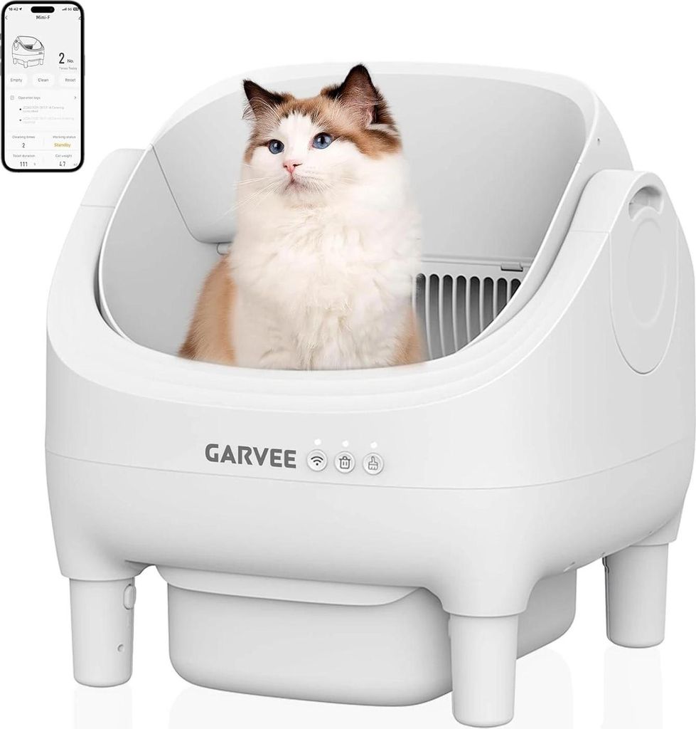 Katzentoilette - Automatisch selbstreinigend - Volumen 10,5 l - Geruchsdichte Abfallbox - Für große Katzen - Edelstahl - Grün