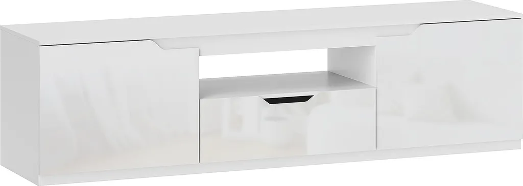 Meuble TV 160cm blanc anti-désordre : cachez vos câbles et rangez vos box