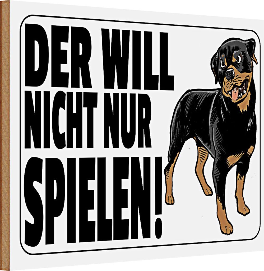 Holzschild Spruch Hinweis 30x20cm Hund will nicht nur spielen