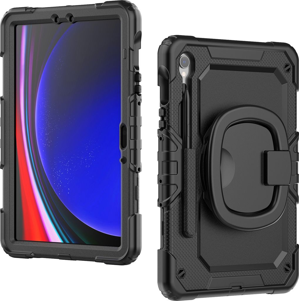 Mobilize Rotating Defender Samsung Galaxy Tab S9 Hülle Kunststoff,Silikon Backcover + Schulterträger + Ständer - Schwarz