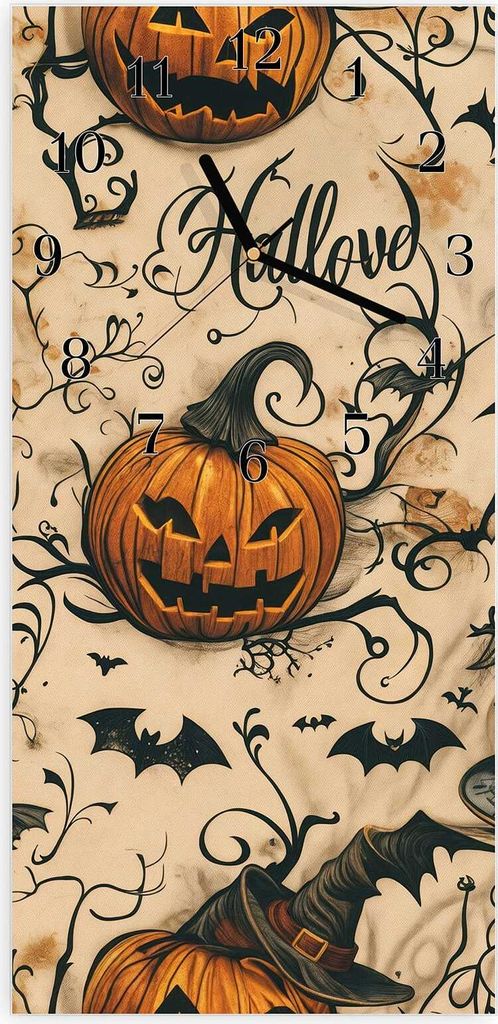 Wanduhr aus Glas mit Motiv Halloween Kürbisse- 30 x 60 cm - inkl. Aufhängesystem
