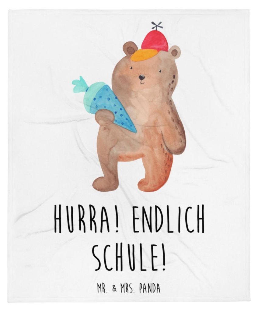 Mr. & Mrs. Panda Bettdecke Bär Schultüte - Weiß - Geschenk, Grundschule, Schulbeginn, Plaid, Decke, Teddy, Tagesdecke, Sofadecke, Einschulung, K...