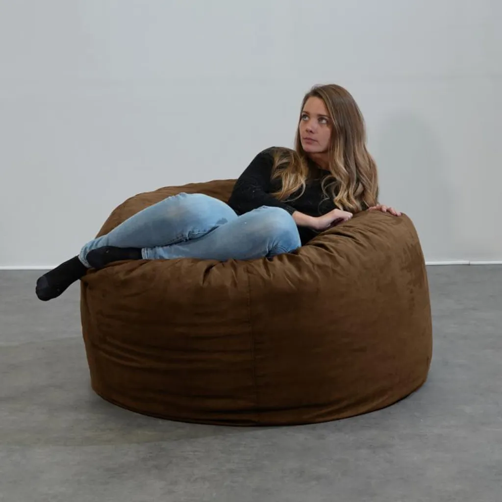 Coussin de sol géant déhoussable 120cm aspect daim marron chocolat