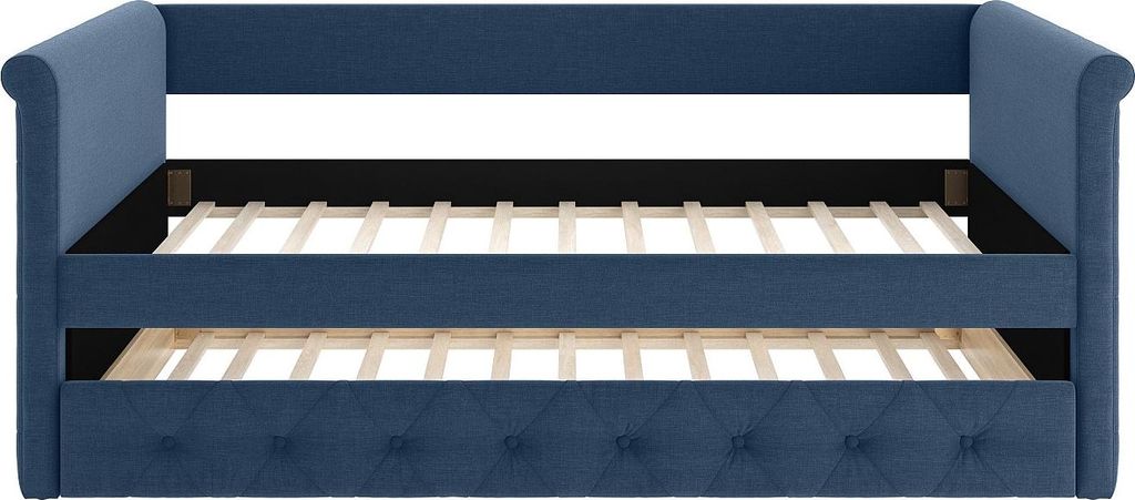 Polstersofa LOUISE mit ausziehbarem Bett - 2 × 90 × 190 cm (L × B × H) - blauer Stoff
